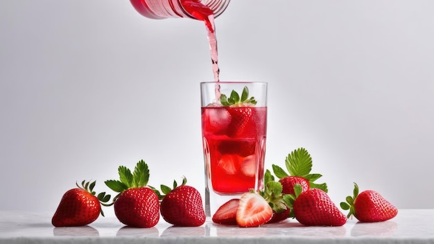 Tranquil Afternoon Iced Tea Accompanied by Fresh Strawberries