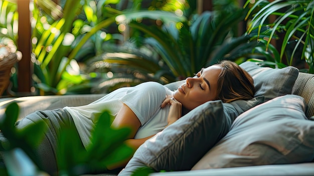 Photo tranquil afternoon nap in a lush green oasis