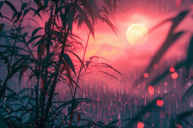 Tranquil atmosphere in a landscape with rain