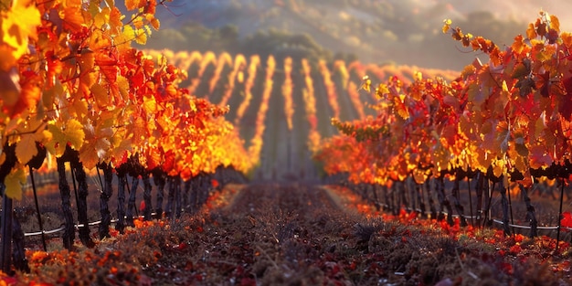 Tranquil Autumn Beauty in a Vineyard Golden and Red Leaves Create a Vibrant Landscape of Warm Colors