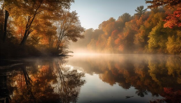 Photo tranquil autumn forest reflects vibrant multi colored beauty generated by ai