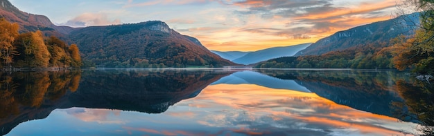 Tranquil Autumn Sunset Over a Mountain Lake