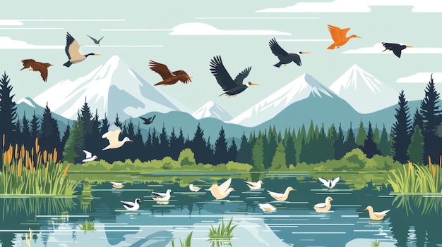 Tranquil Avian Diversity Detailed Flat Illustration Set of Lakeside Bird Species Icons