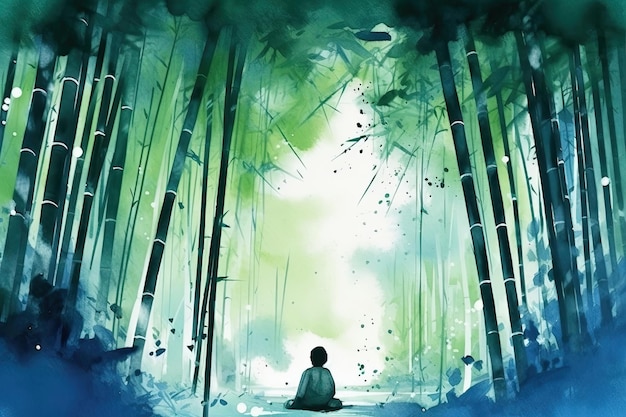 A tranquil bamboo forest watercolor illustration generative