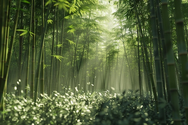 A tranquil bamboo grove with rustling leaves