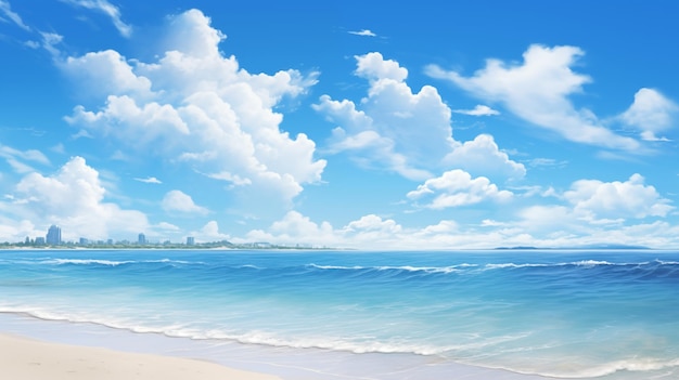 A Tranquil Beach Scene with Clear Blue Skies and Gentle Waves