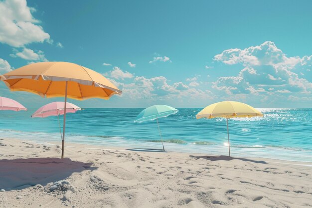 A tranquil beach with colorful umbrellas