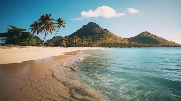 Tranquil Beach With Palm Trees And Turquoise Water