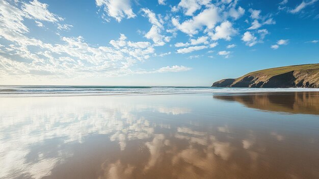 Photo tranquil beach with reflective sky