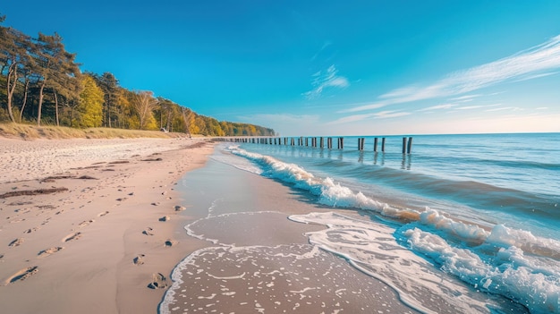 Tranquil Beachscape with Footsteps on the Sand