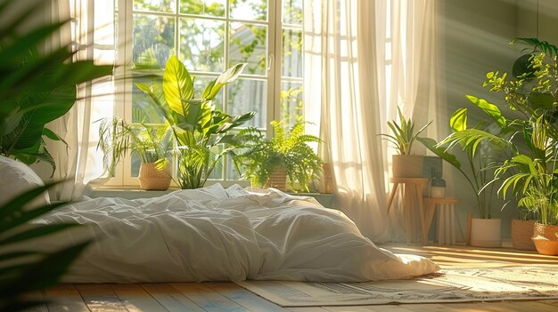 Tranquil Bedroom Window Views Background