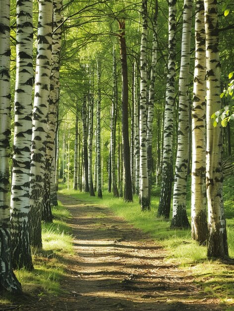 Tranquil Birch Forest Pathway Natures Serenity and Greenery