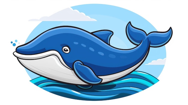 Tranquil blue whale gliding across a serene clean background