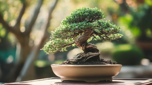 Photo tranquil bonsai tree in a pot symbol of patience and resilience a closeup of a bonsai tree