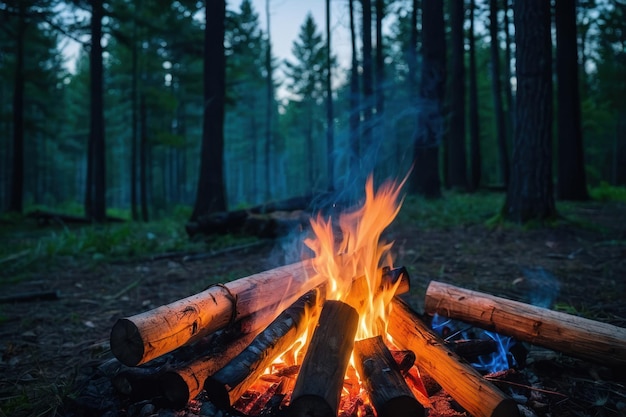 Tranquil Campfire in a Forest at Dusk