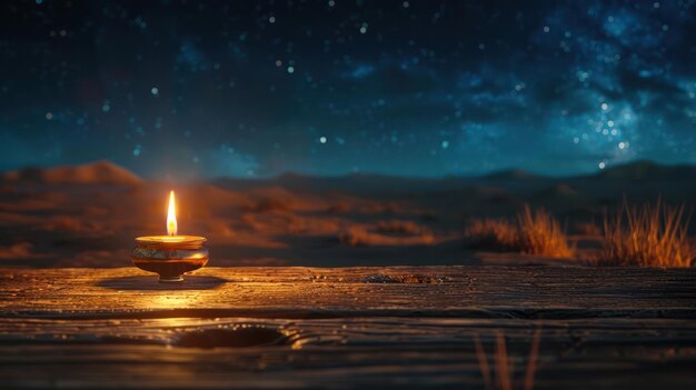 Photo tranquil candle glow on water39s surface under a stellar sky