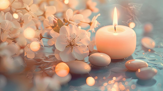 Tranquil Candle Still Life with Dry Flowers