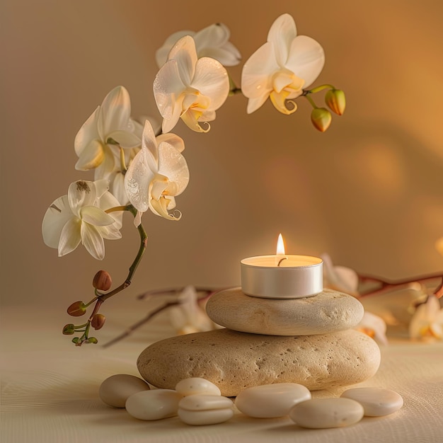 Tranquil Candle Still Life with Dry Flowers