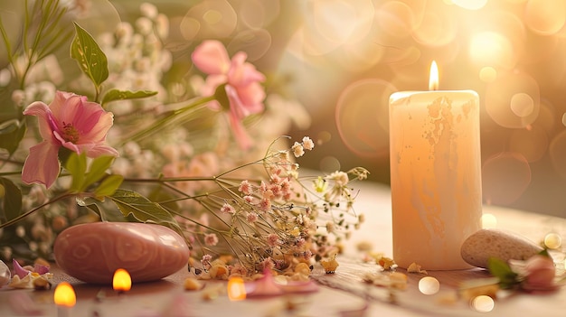 Tranquil Candle Still Life with Dry Flowers