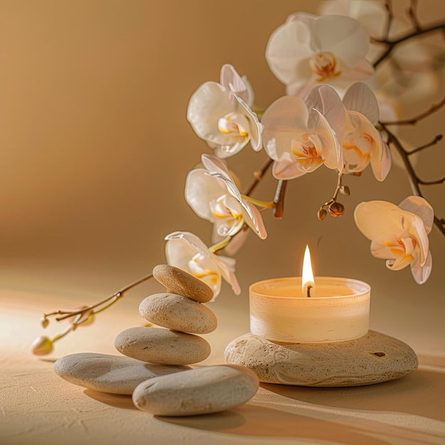 Tranquil Candle Still Life with Dry Flowers