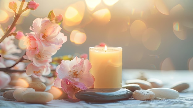 Tranquil Candle Still Life with Dry Flowers