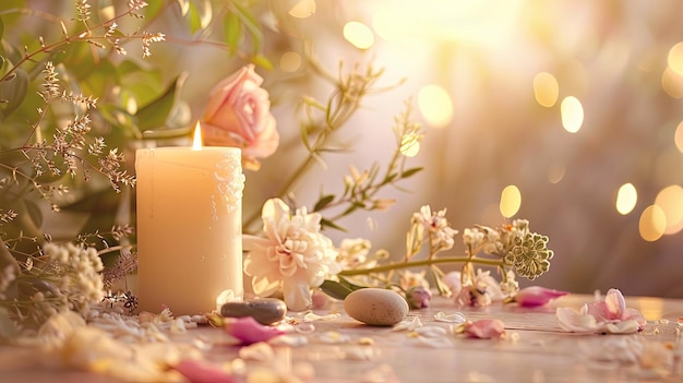 Tranquil Candle Still Life with Dry Flowers