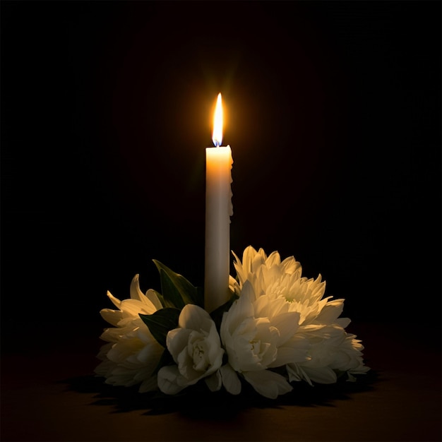 Tranquil Candlelight with White Roses on Black Background