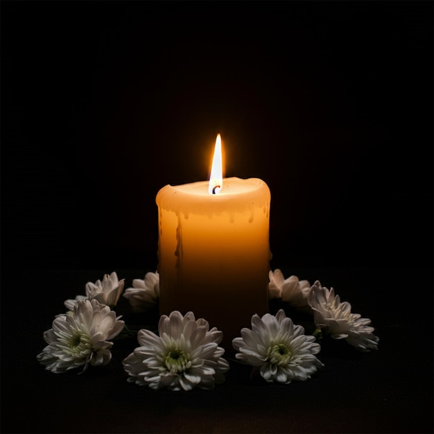 Tranquil Candlelight with White Roses on Black Background