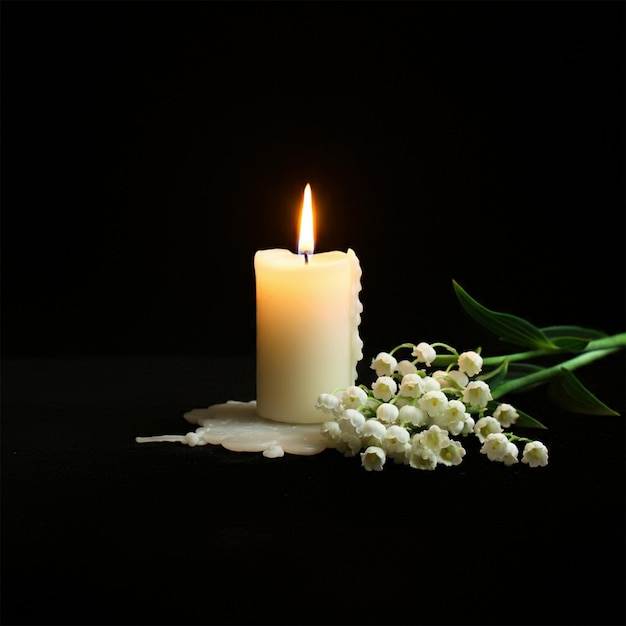 Tranquil Candlelight with White Roses on Black Background