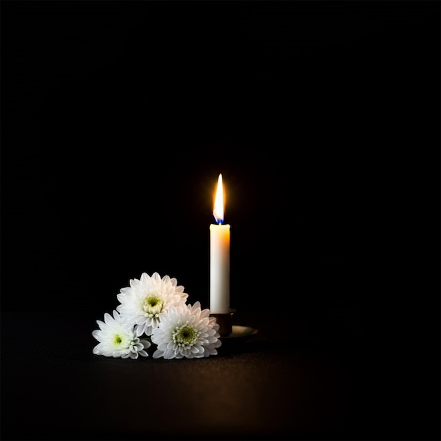 Tranquil Candlelight with White Roses on Black Background