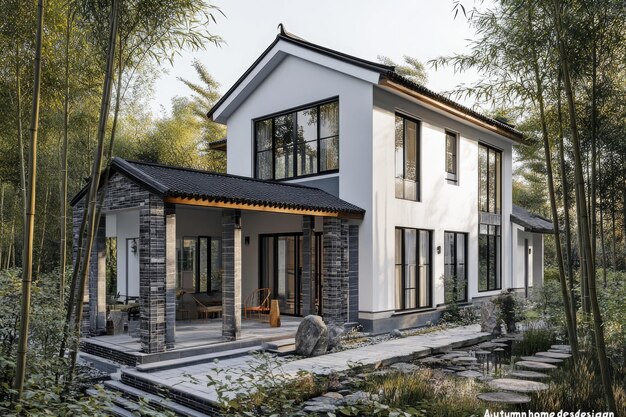 Photo tranquil chinese countryside home amid bamboo forests