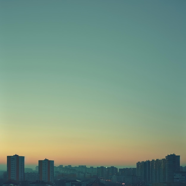 Tranquil cityscape at dusk silhouettes of highrise buildings against a gradient twilight sky