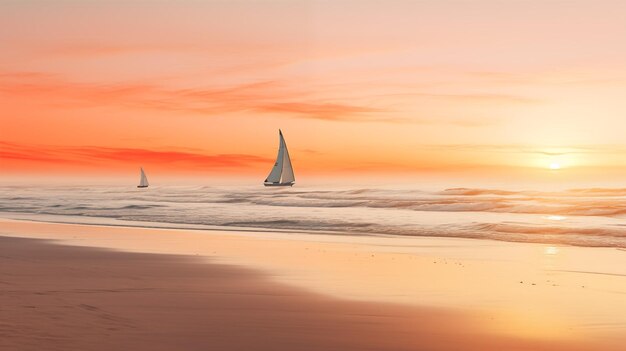 Photo a tranquil coastal scene during golden hour sun casting warm hues over a sandy beach aigenerated