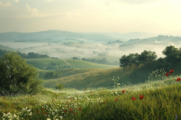 Tranquil countryside scene with rolling hills