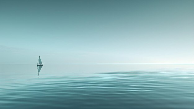 Photo tranquil cyan seascape with serene waters and distant sailboat reflecting infinite horizons