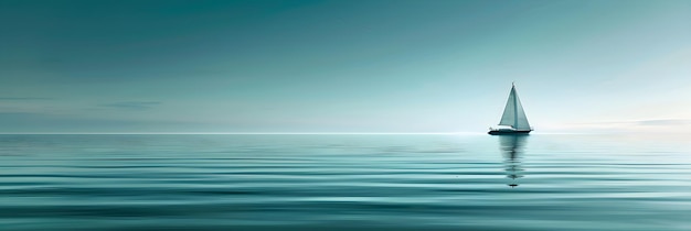 Photo tranquil cyan seascape with serene waters and distant sailboat reflecting infinite horizons