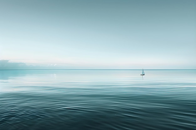 Photo tranquil cyan seascape with serene waters and distant sailboat reflecting infinite horizons