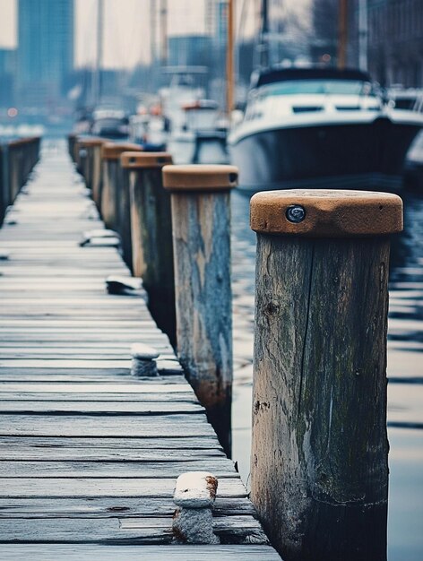 Photo tranquil dockside view with boats and reflections