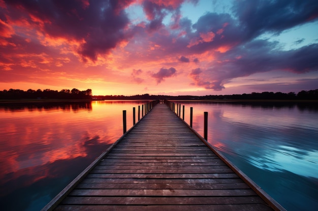 Tranquil dusk at dock edge beautiful sunrise image