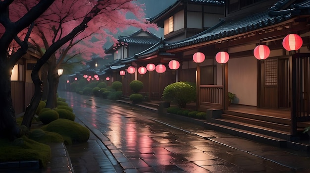 Tranquil Evening in a Japanese Village