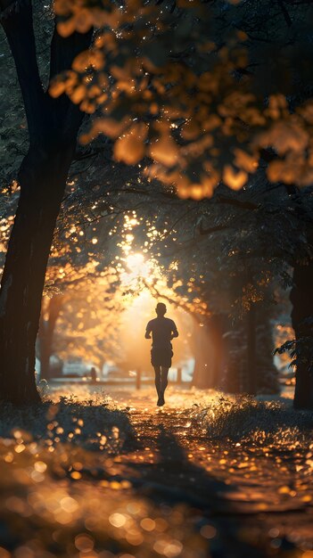 Tranquil Evening Jog in Nature Fitness and Serenity in Twilight Park