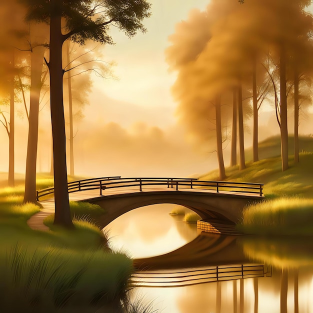 Photo tranquil forest background with bridge over water