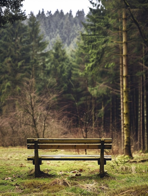 Photo tranquil forest bench in serene woodland setting