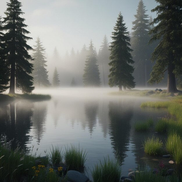 Photo tranquil forest lake at dawn