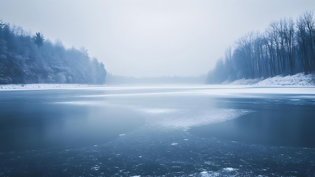 Photo tranquil frozen lake landscape in serene winter wonderland