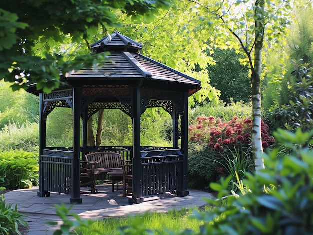 Photo tranquil garden gazebo surrounded by greenery