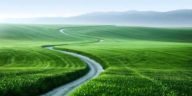 Tranquil green meadow and winding country road in picturesque rural landscape Concept Rural Landscape Green Meadow Country Road Tranquil Setting Scenic Photography