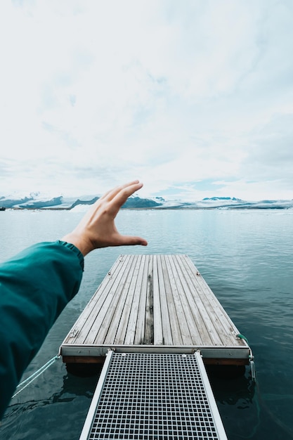 Tranquil image of a seashore at vatnajokull glacier with copy space relaxing and freedom concept