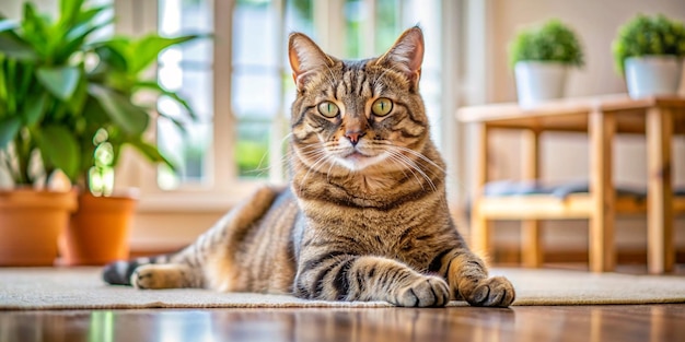 Tranquil Indoor Scene of a Calm Domestic Cat Resting at Home