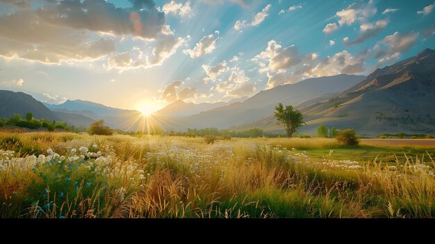 Tranquil Iranian Landscape Basking in the Warm Embrace of Summer Sunshine